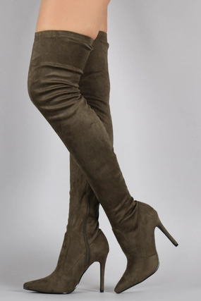 Suede Pointy Toe Stiletto Over-The-Knee Boots Hunting Boots Knee High