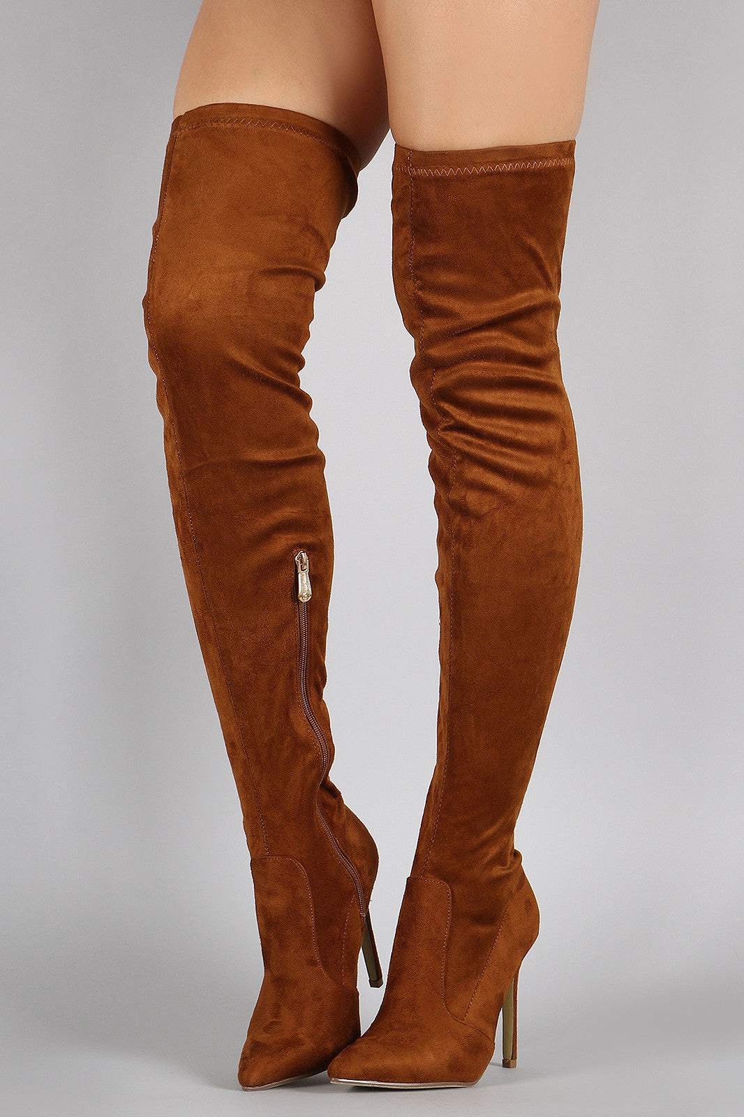 Knee High Wedge Winter Boots Suede Pointy Toe Stiletto Over-The-Knee Boots