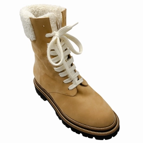 Peserico Amber Beige Nubuck Leather Combat Boots 2 Inch Combat Boots