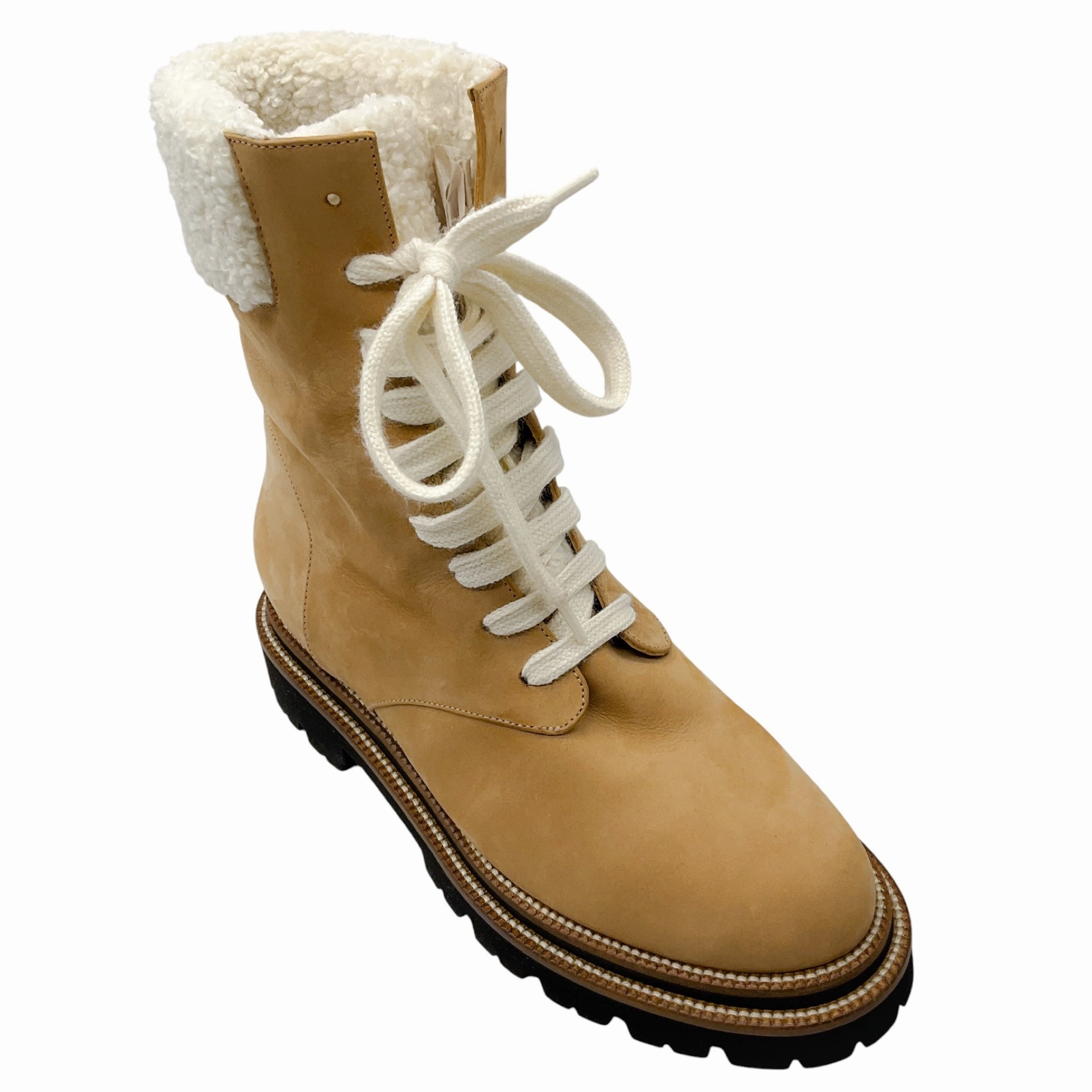 Ww2 German Combat Boots Peserico Amber Beige Nubuck Leather Combat Boots