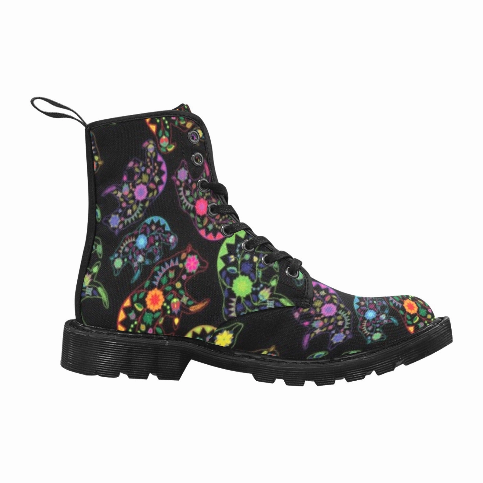 Neon Floral Bears Boots for Men (Black) Combat Boots And Dress Style