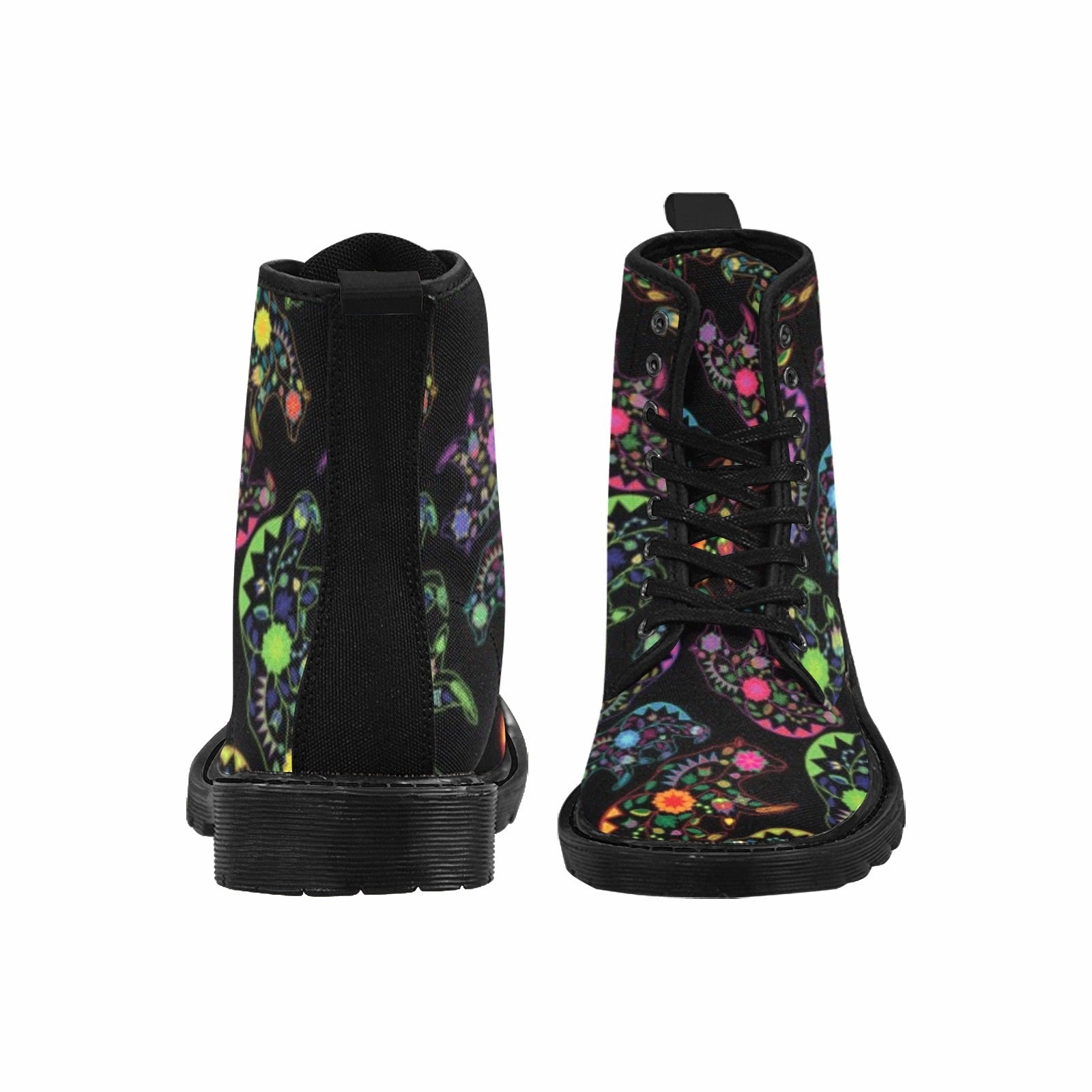 Combat Boot Images Neon Floral Bears Boots for Men (Black)