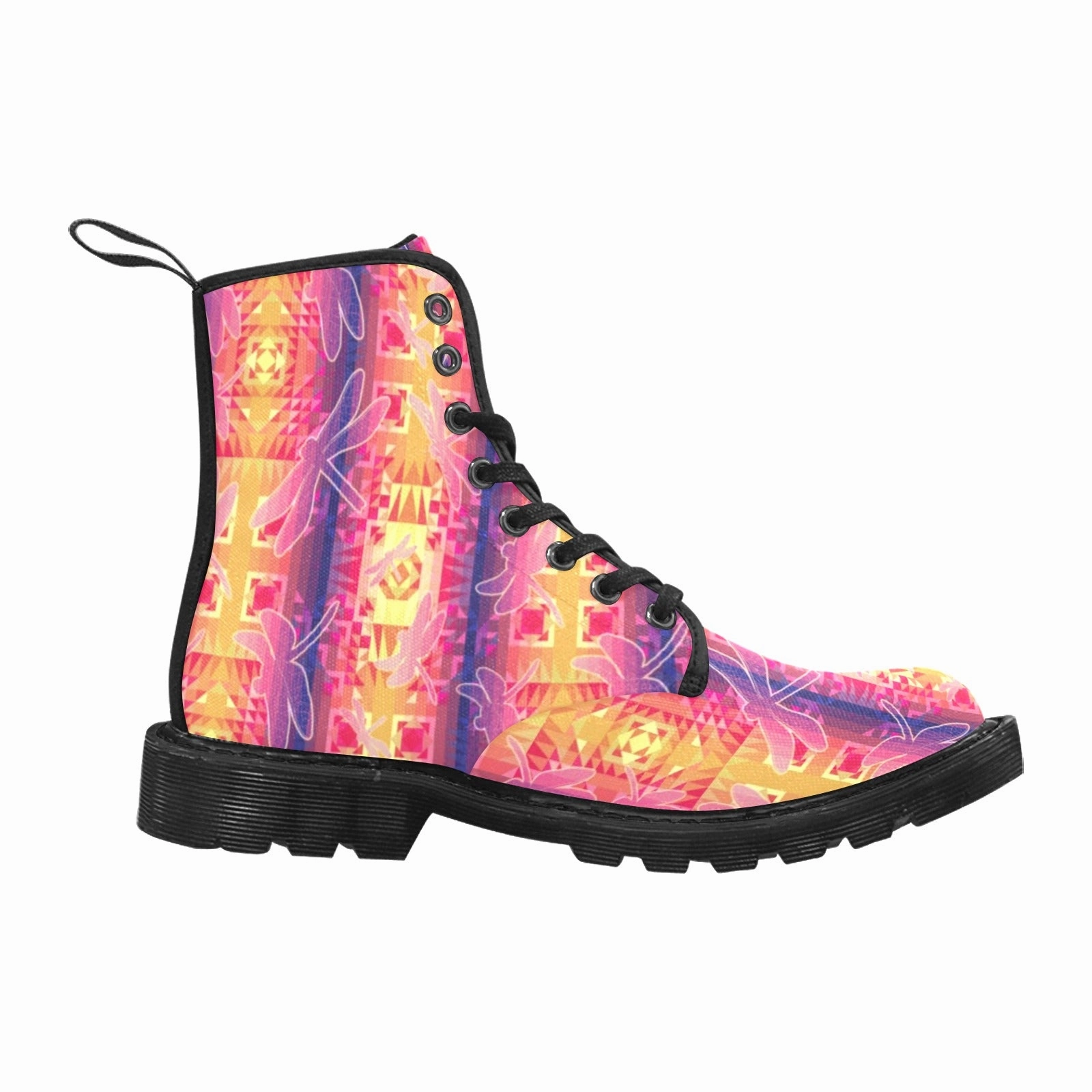 Doc Martens Combat Boots Kaleidoscope Dragonfly Boots for Men (Black)