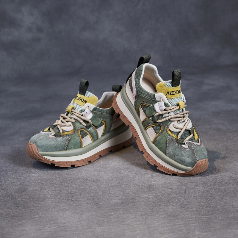 Sneakers Power Line Women Retro Color Matching Leather Platform Sneakers