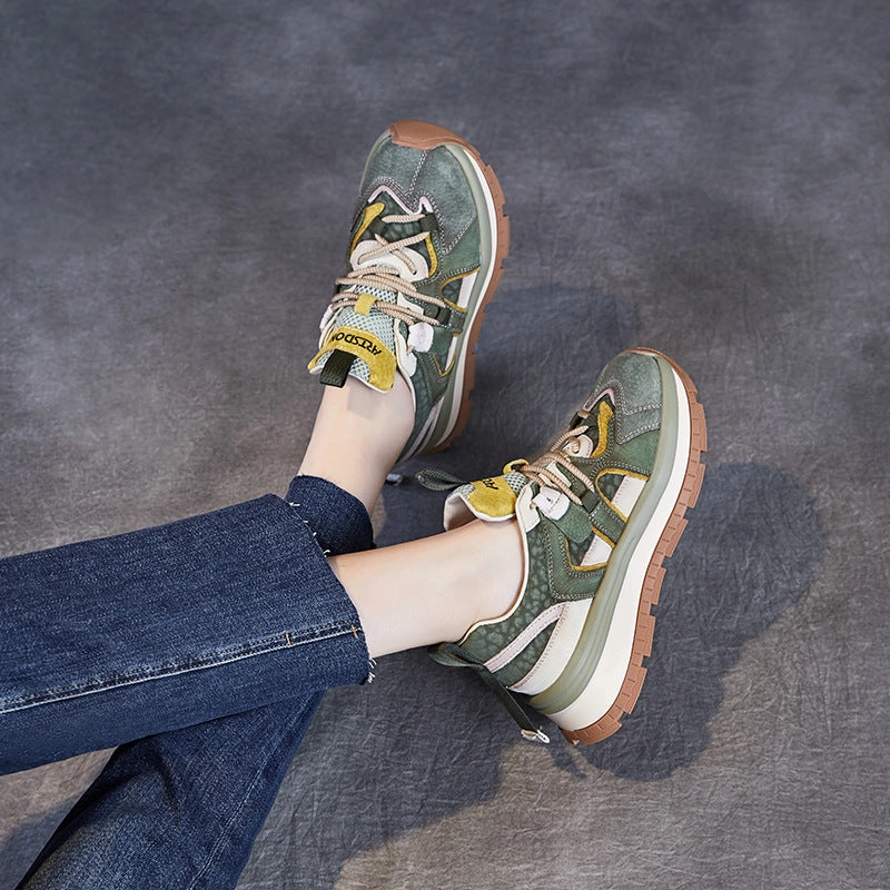 Women Retro Color Matching Leather Platform Sneakers Puma Mayze Platform Sneakers