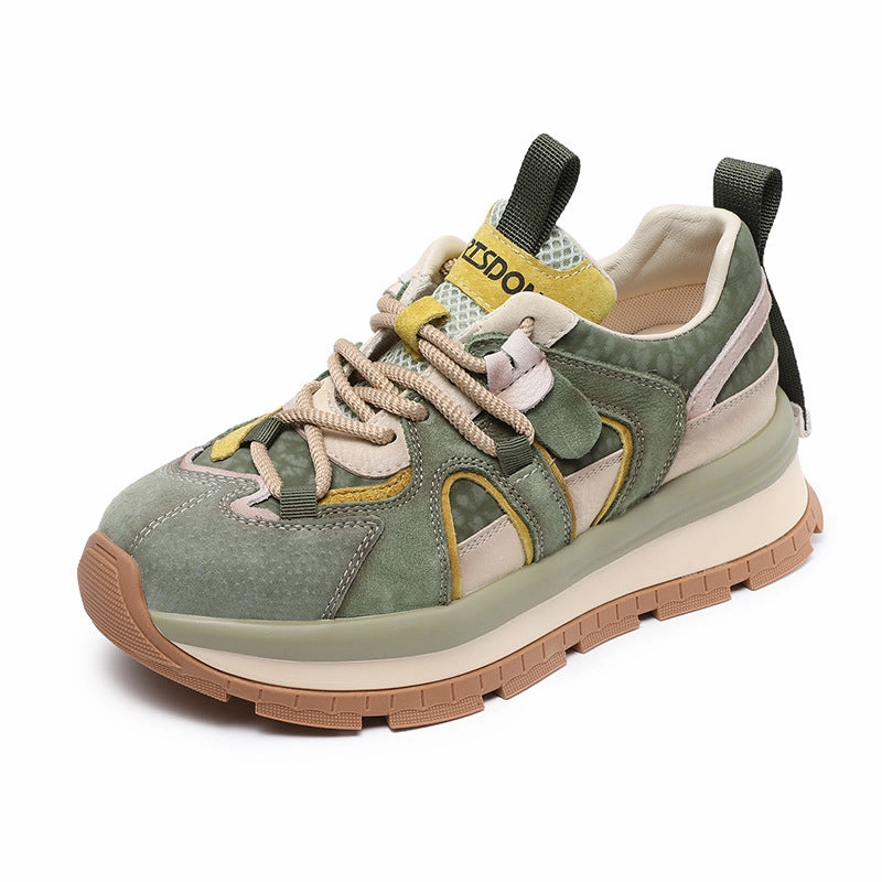 Sneakers In Wide Width Women Retro Color Matching Leather Platform Sneakers