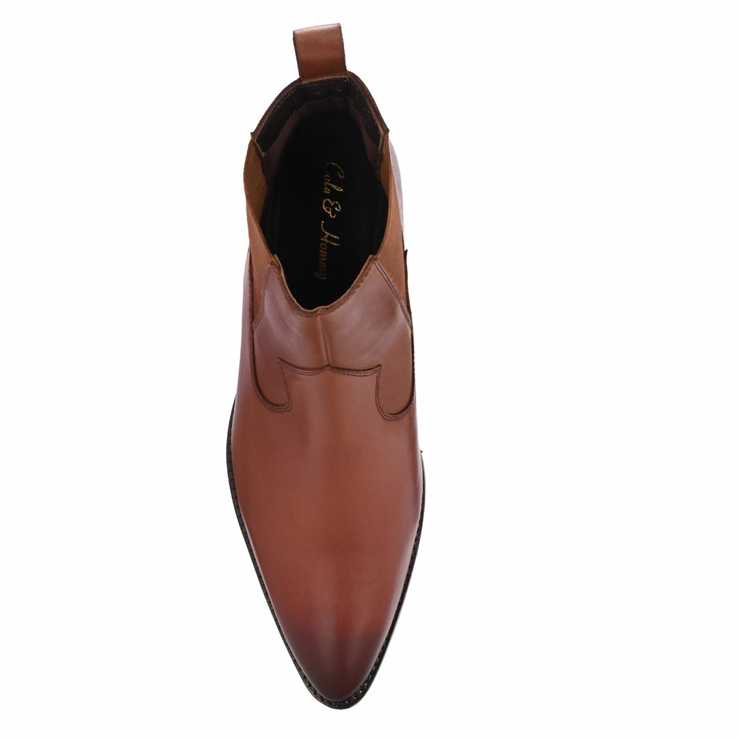 Tan Cuban Heel Handmade Leather Chelsea Boots for Men Club Chelsea Boots
