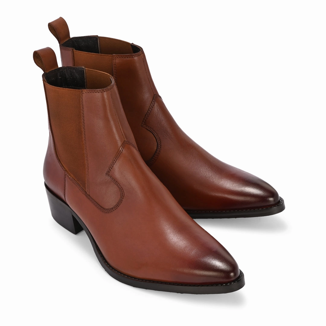 Tan Cuban Heel Handmade Leather Chelsea Boots for Men Chelsea Boots NULL