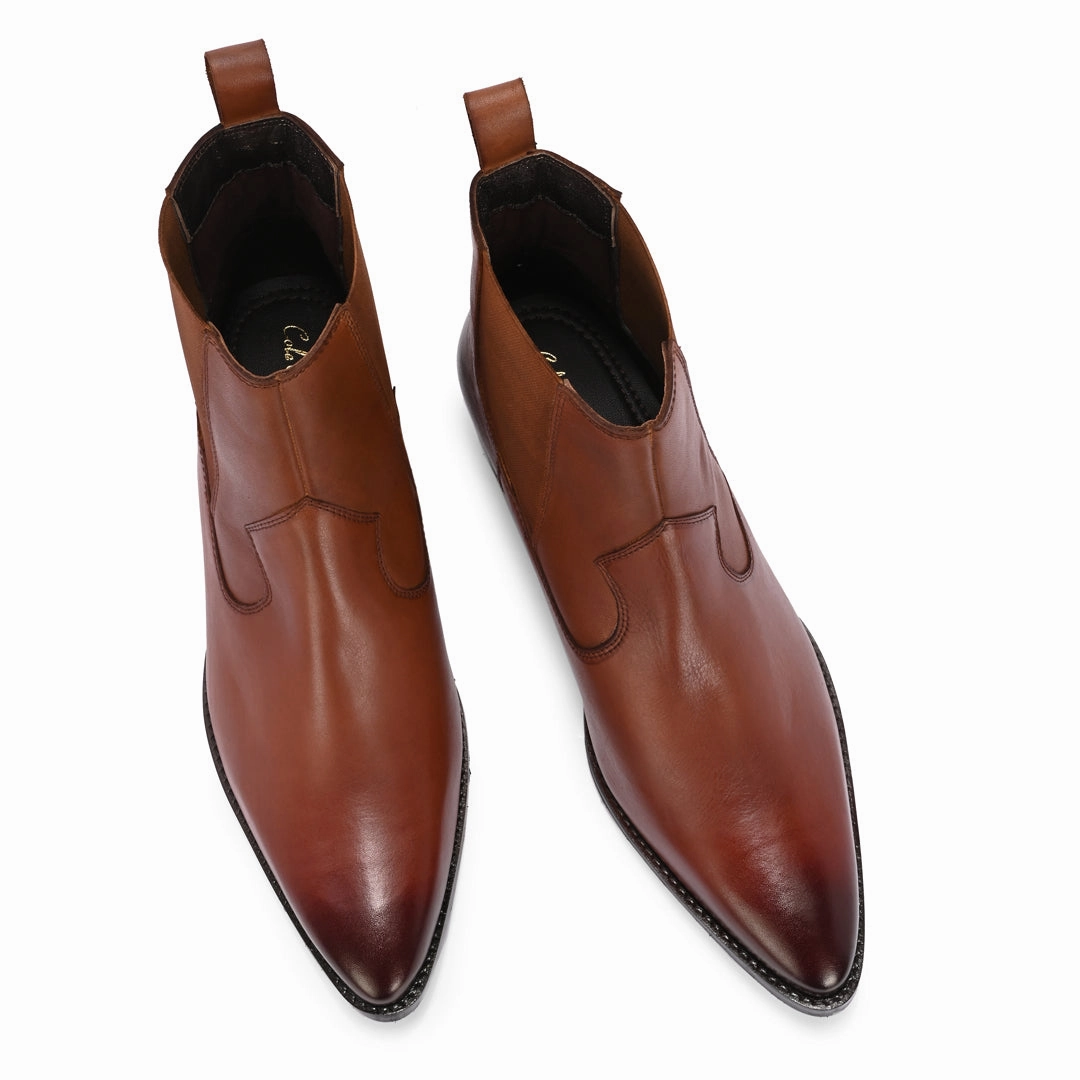 Globe Chelsea Boots Tan Cuban Heel Handmade Leather Chelsea Boots for Men