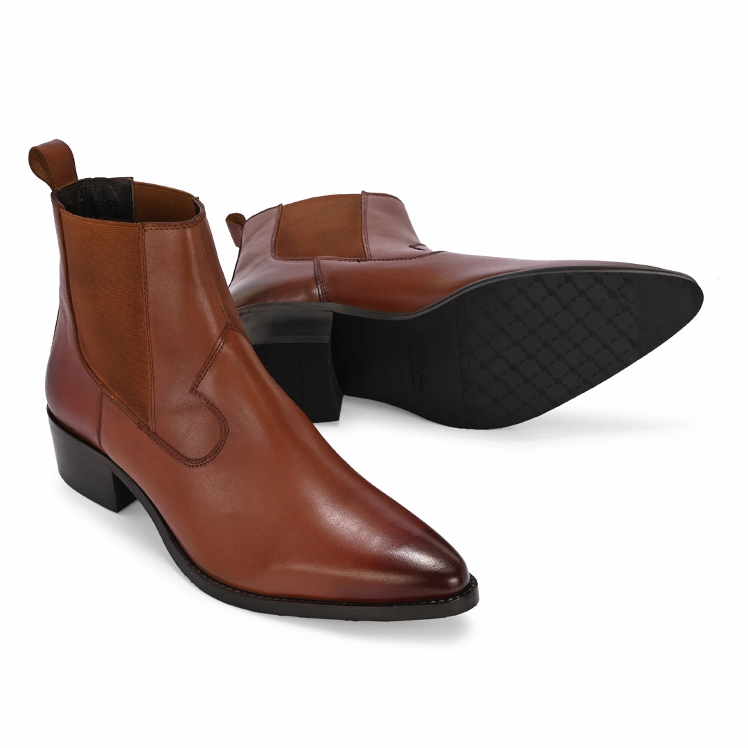 Tan Cuban Heel Handmade Leather Chelsea Boots for Men Chelsea Boots Israel