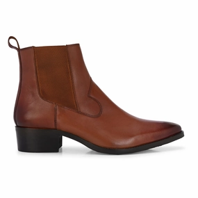 Tan Cuban Heel Handmade Leather Chelsea Boots for Men Suede Harness Chelsea Boots