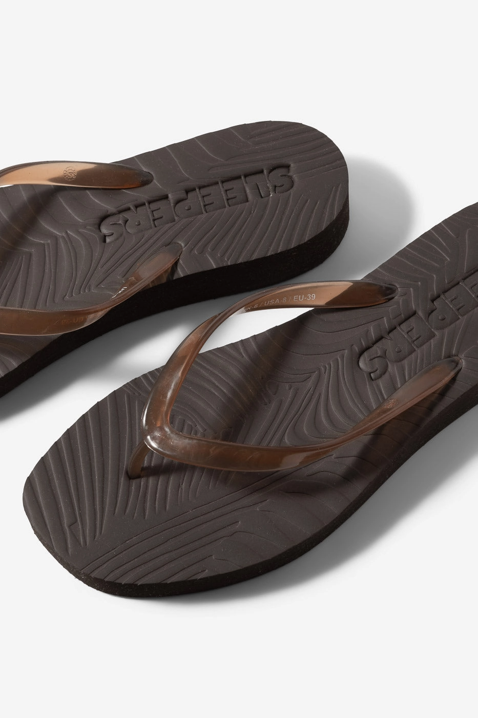 Tapered Platform Transparent Brown Glide Post Flip Flops