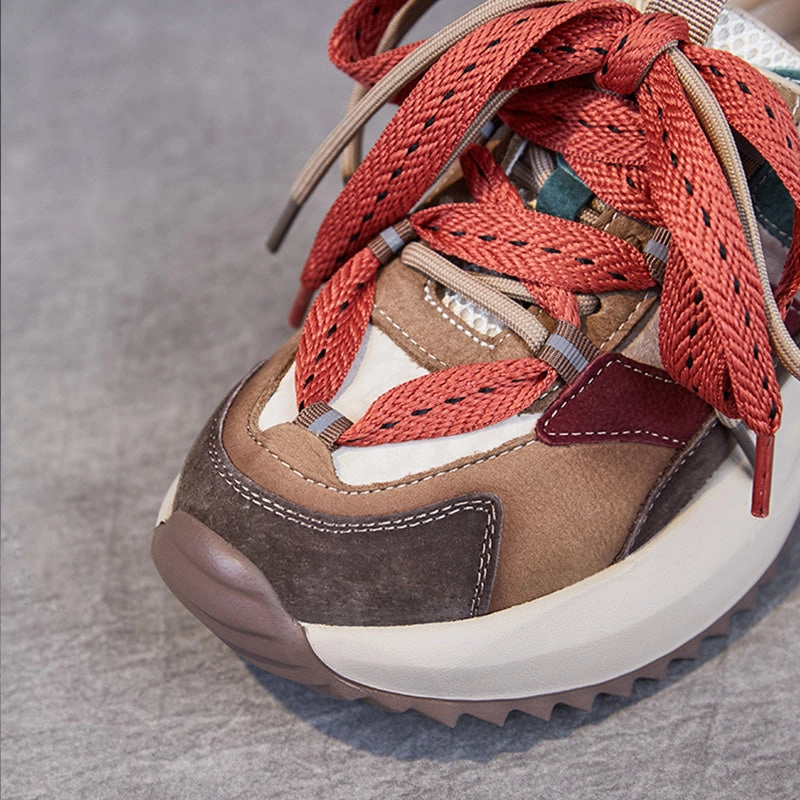 Sneakers For Dads Women Stylish Color Matching Leather Casual Sneakers