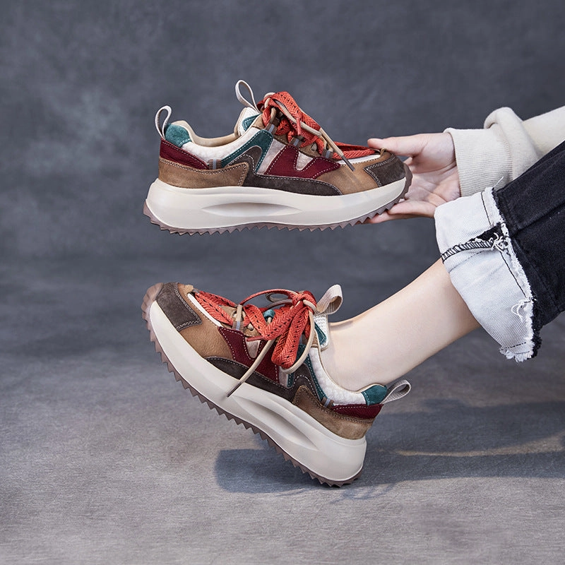 Women Stylish Color Matching Leather Casual Sneakers Assassination Attempt Sneakers