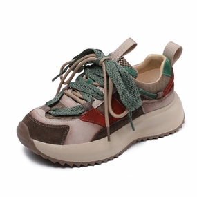 Most Breathable Sneakers Women Stylish Color Matching Leather Casual Sneakers