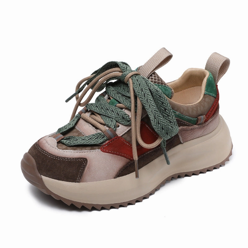 Women Stylish Color Matching Leather Casual Sneakers Leopard Slip On Sneakers