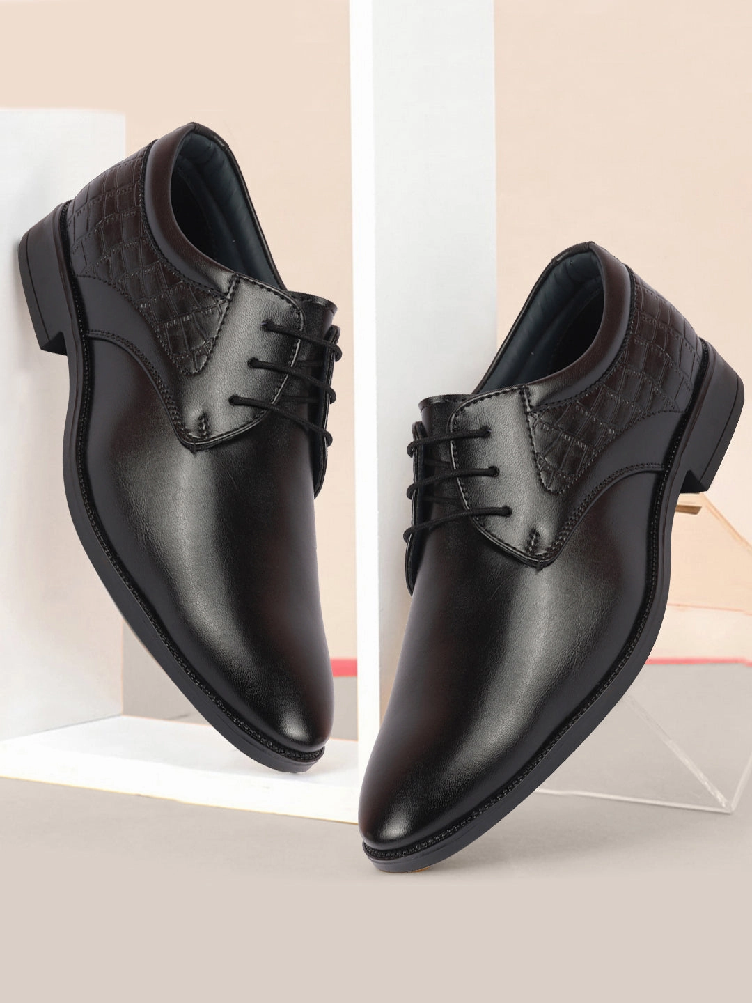 Men Black Wedding Party Embossed Design Oxford Lace Up Shoes Work Boots For Truck Drivers