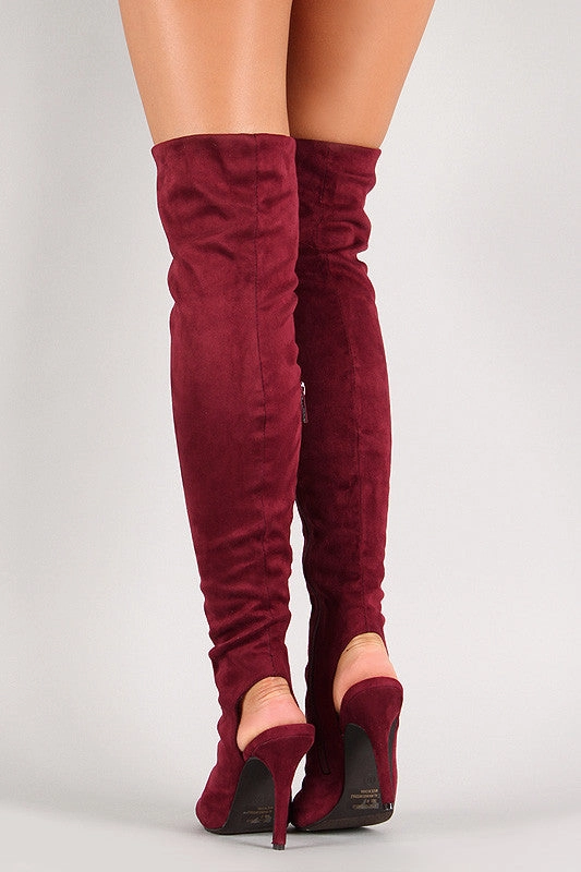 Vintage Lace Up Knee High Boots Breckelle Lace Up Back Cutout Stiletto Over-The-Knee Boot