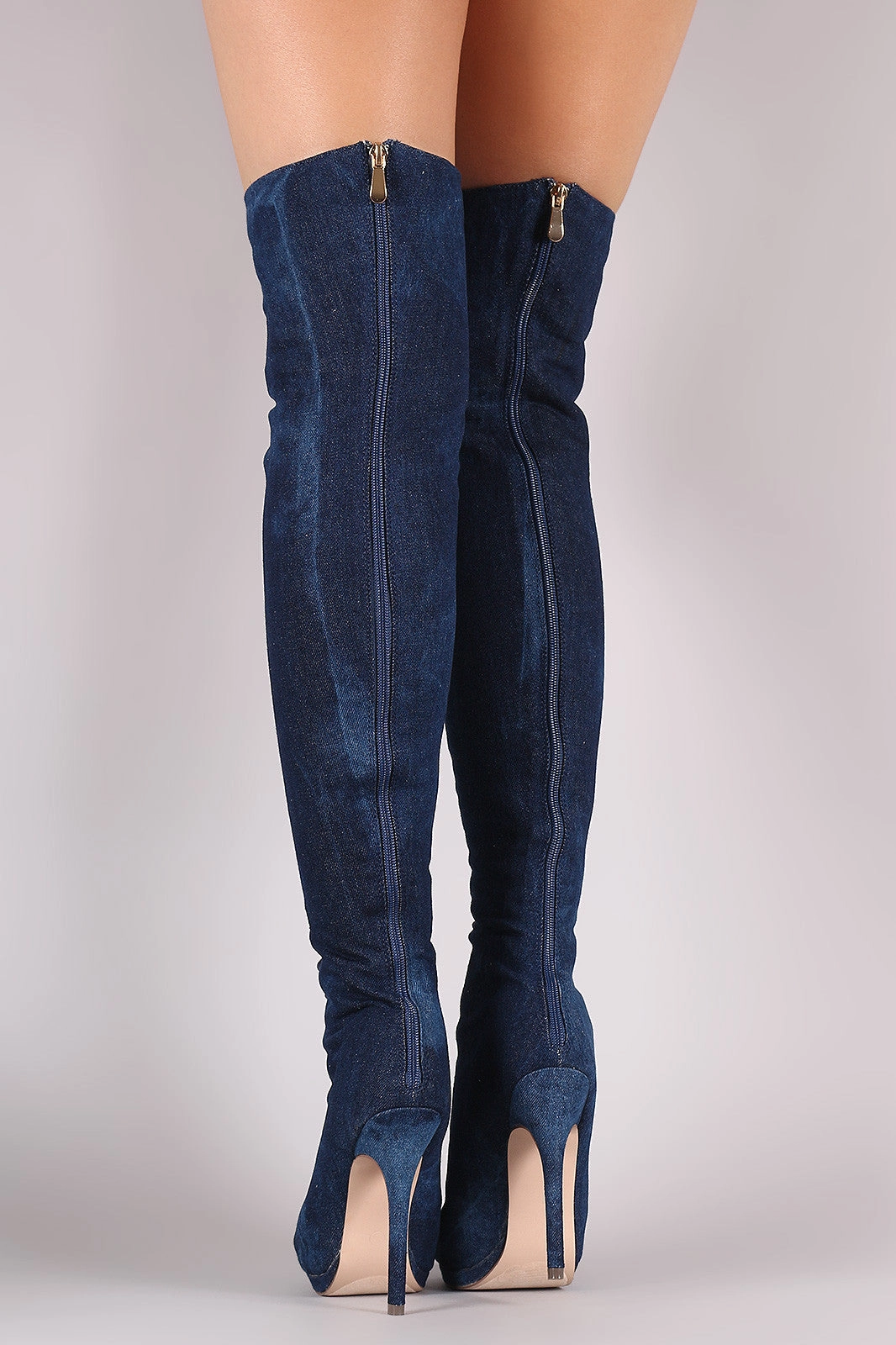 City Knee High Boots Stuart Weitzman Liliana Denim Lace Up Stiletto Heeled Over-The-Knee Boots