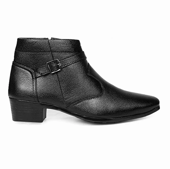 Square Tip Chelsea Boots Fashionable Height Increasing Formal Buckle Zipper Boots For Men's-JonasParamount