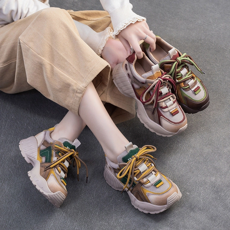 Women Retro Patchwork Leather Thick Soled Casual Sneakers Jazz Sneakers