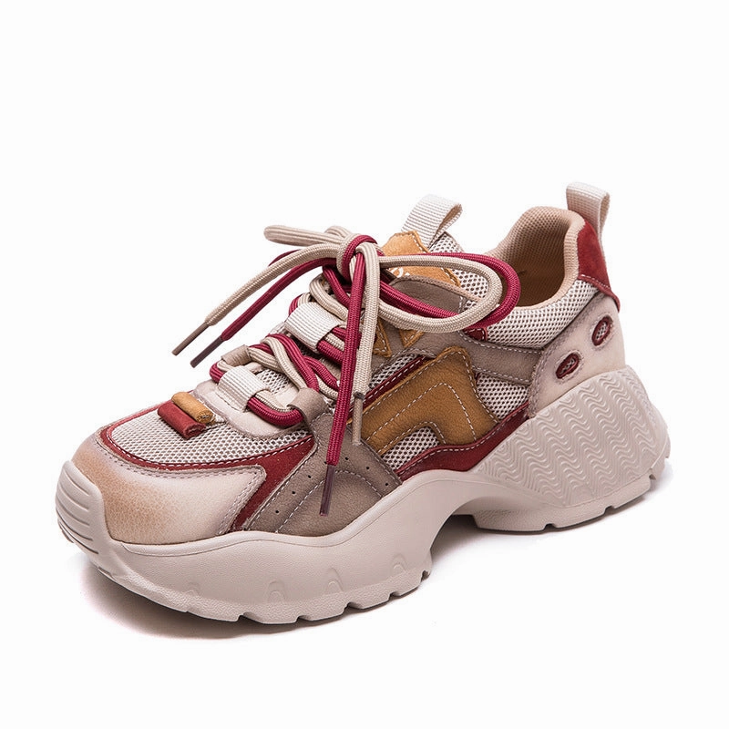 Women Retro Patchwork Leather Thick Soled Casual Sneakers Inexpensive Jordan Sneakers
