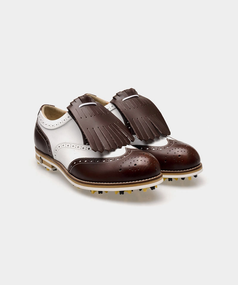 ALL CLASSIC Golf Noble Wingtip Classic Golf Shoes - Glossy Brown Replacement Spikes For Golf Shoes