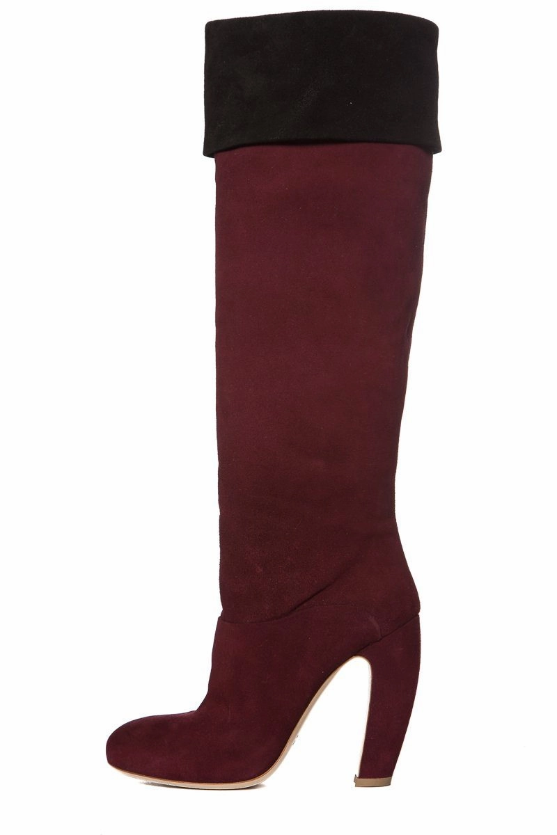 Miu Miu Burgundy Suede Round-Toe Knee-High Boots SZ 39 Sale Knee High Boot Outfit