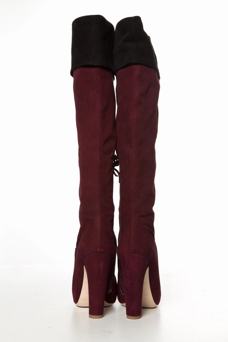 Stretch Knee High Boots Wide Calf Miu Miu Burgundy Suede Round-Toe Knee-High Boots SZ 39 Sale