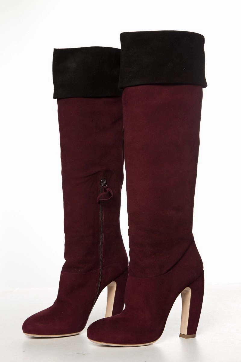 Miu Miu Burgundy Suede Round-Toe Knee-High Boots SZ 39 Sale Knee High Boots No Heel Wide Calf