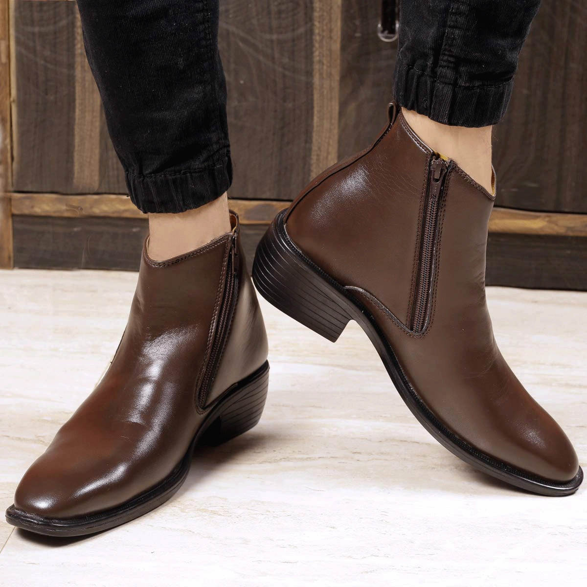 2976 Stitch Crazy Horse Leather Chelsea Boots New Arrival Brown Casual Formal Zipper Ankle Boots For Men-JonasParamount