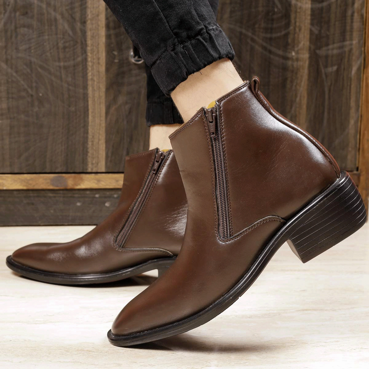 Leggings And Chelsea Boots New Arrival Brown Casual Formal Zipper Ankle Boots For Men-JonasParamount