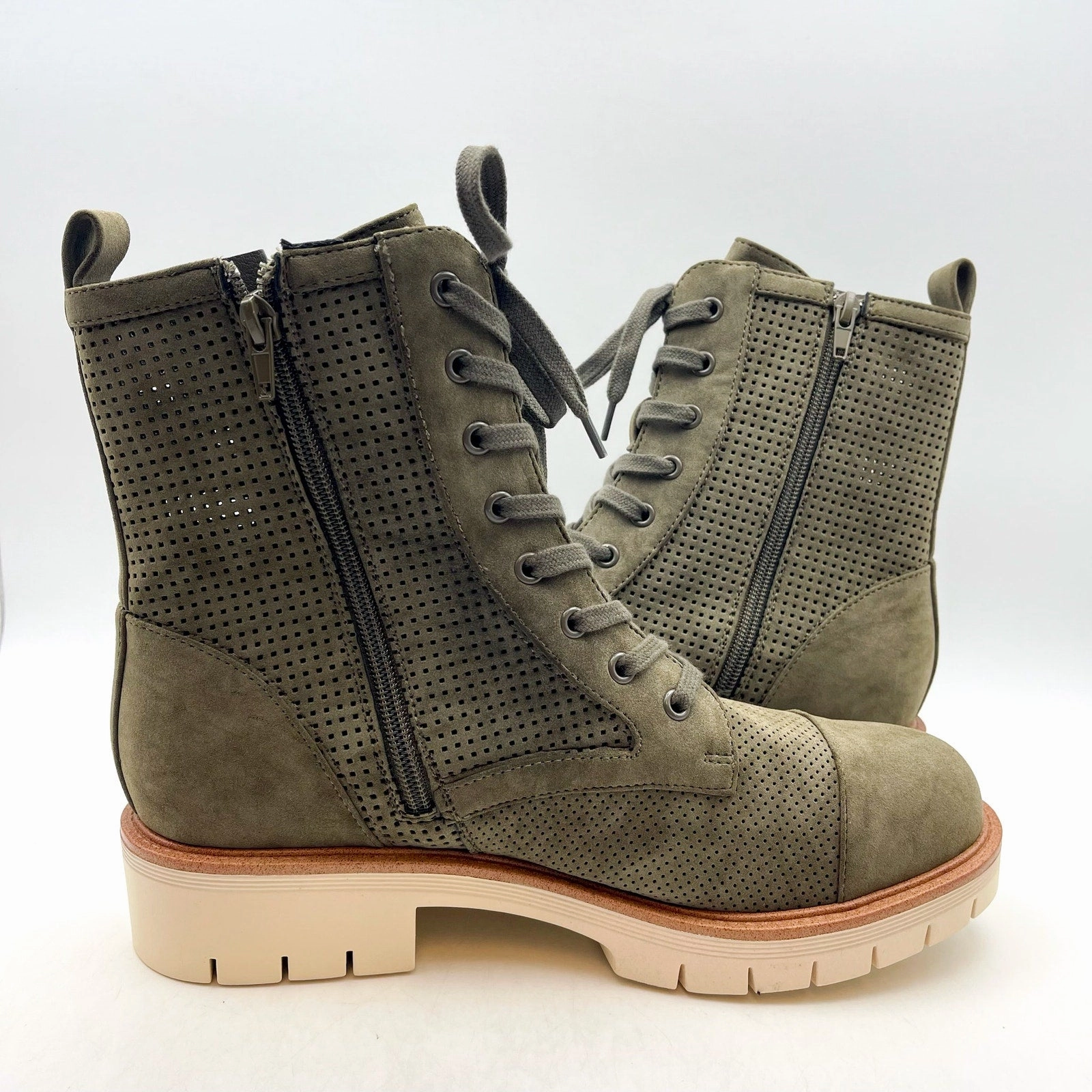 Brown Lace Up Combat Boots MIA Womens Havenn Kashton Lace Up Combat Boots US 8.5 M Olive Vegan Suede NWOB