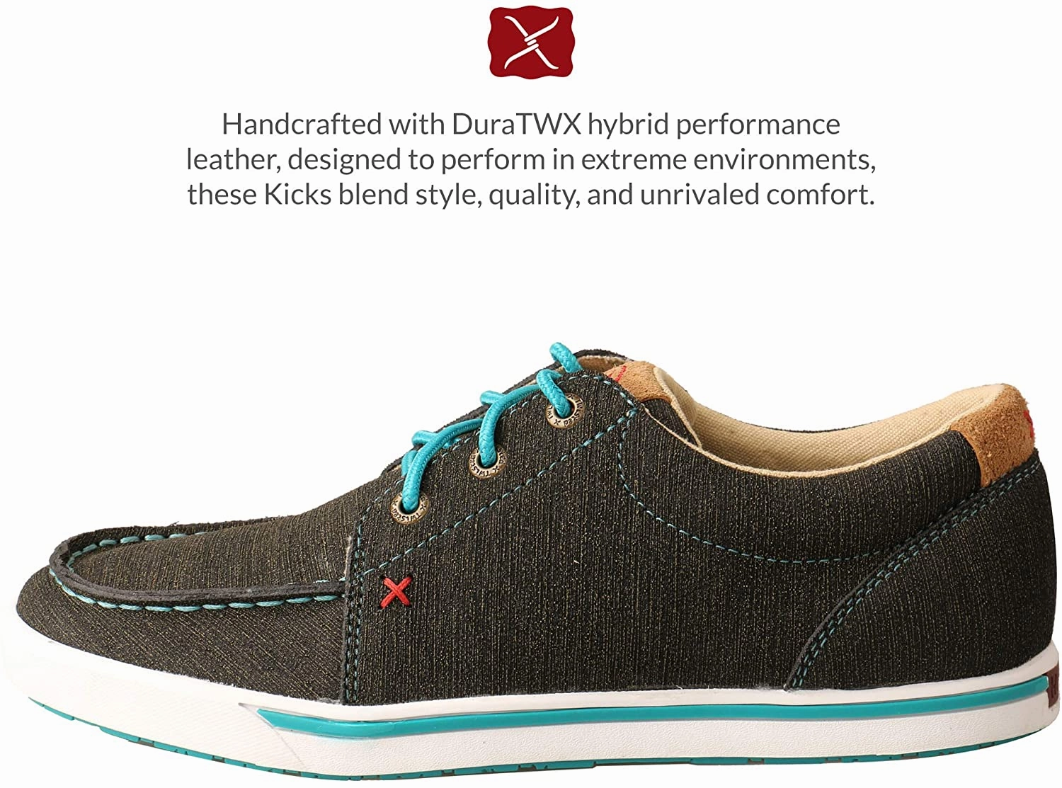 Hard Toe Work Boots Twisted X Women's Hooey Loper, Rubberized Brown/Turquoise, 8.5(M)