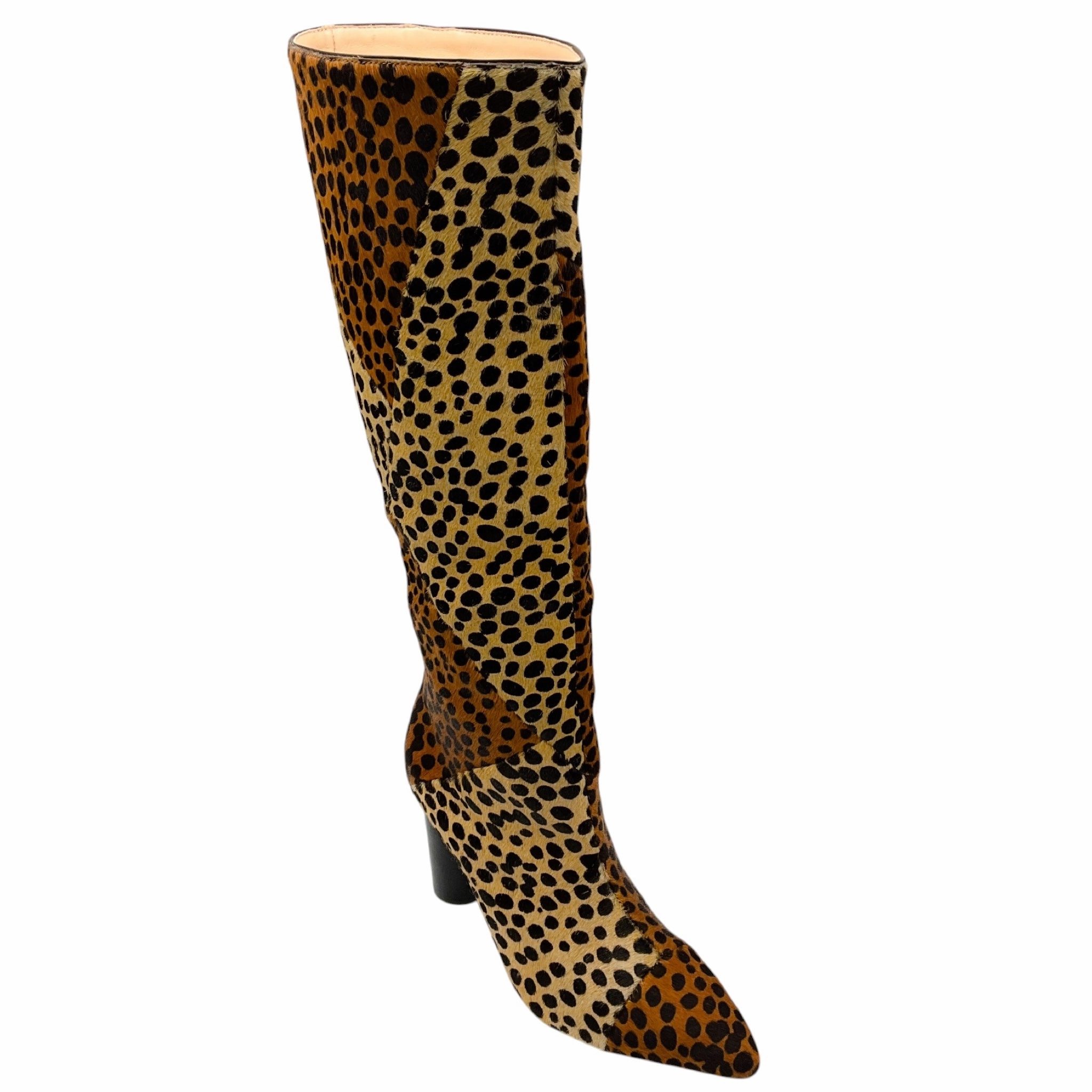 Ulla Johnson Umber Leopard Cheetah Jerri Knee High Calf Pony Hair Boots Buckled-strap Knee-high Leather Boots