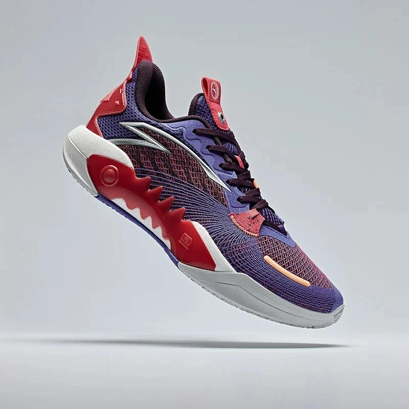 Soccer Cleats Shoes ANTA Men SHOCK WAVE 5 TEAM V2 Basketball Shoes 9124D1106S-1 -Purple/Red/Purple (Kasut Bola Keranjang Lelaki)