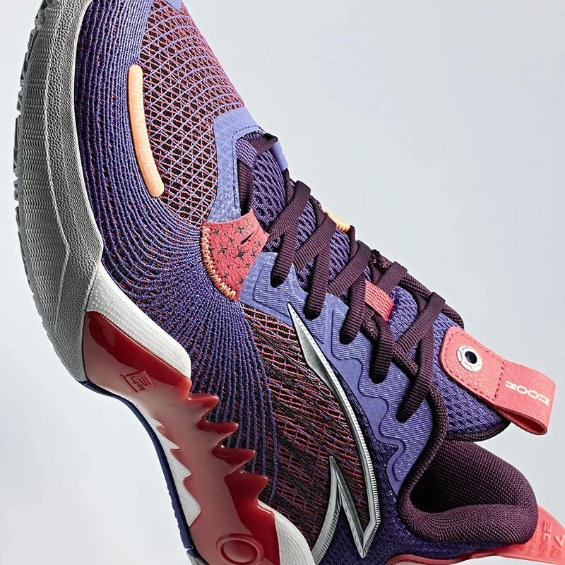 Wide Toe Box Soccer Cleats ANTA Men SHOCK WAVE 5 TEAM V2 Basketball Shoes 9124D1106S-1 -Purple/Red/Purple (Kasut Bola Keranjang Lelaki)