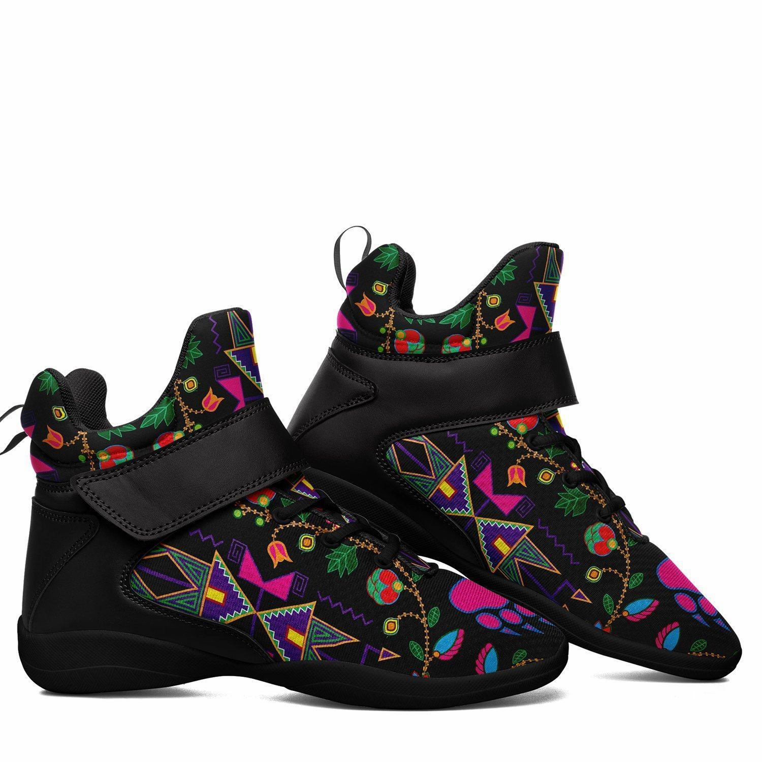 Geometric Floral Fall Black Ipottaa Basketball / Sport High Top Shoes - Black Sole Light Up Basketball Shoes