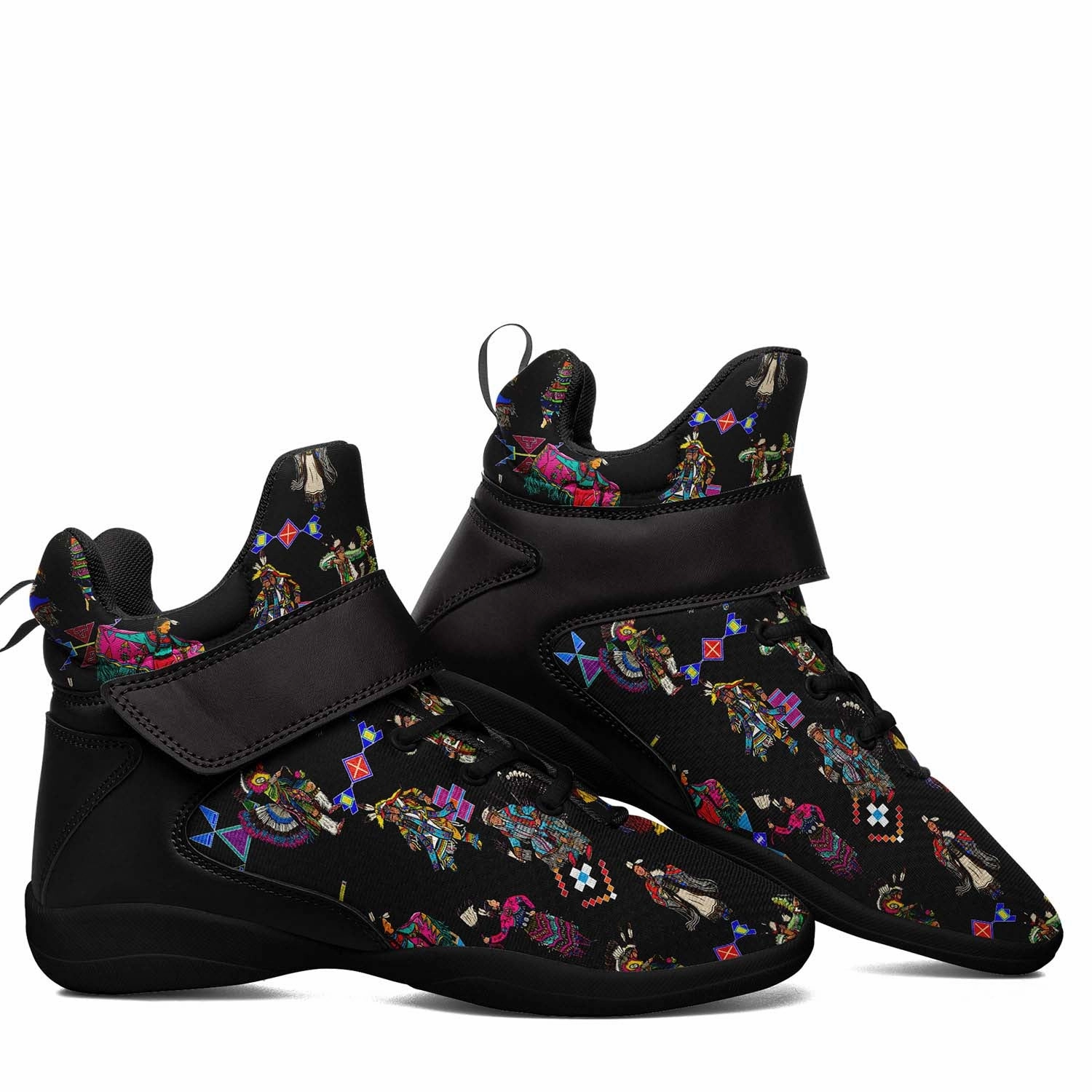 Grand Entry Dancers Black Ipottaa Basketball / Sport High Top Shoes - Black Sole Basketball Shoes With Pump On Tongue