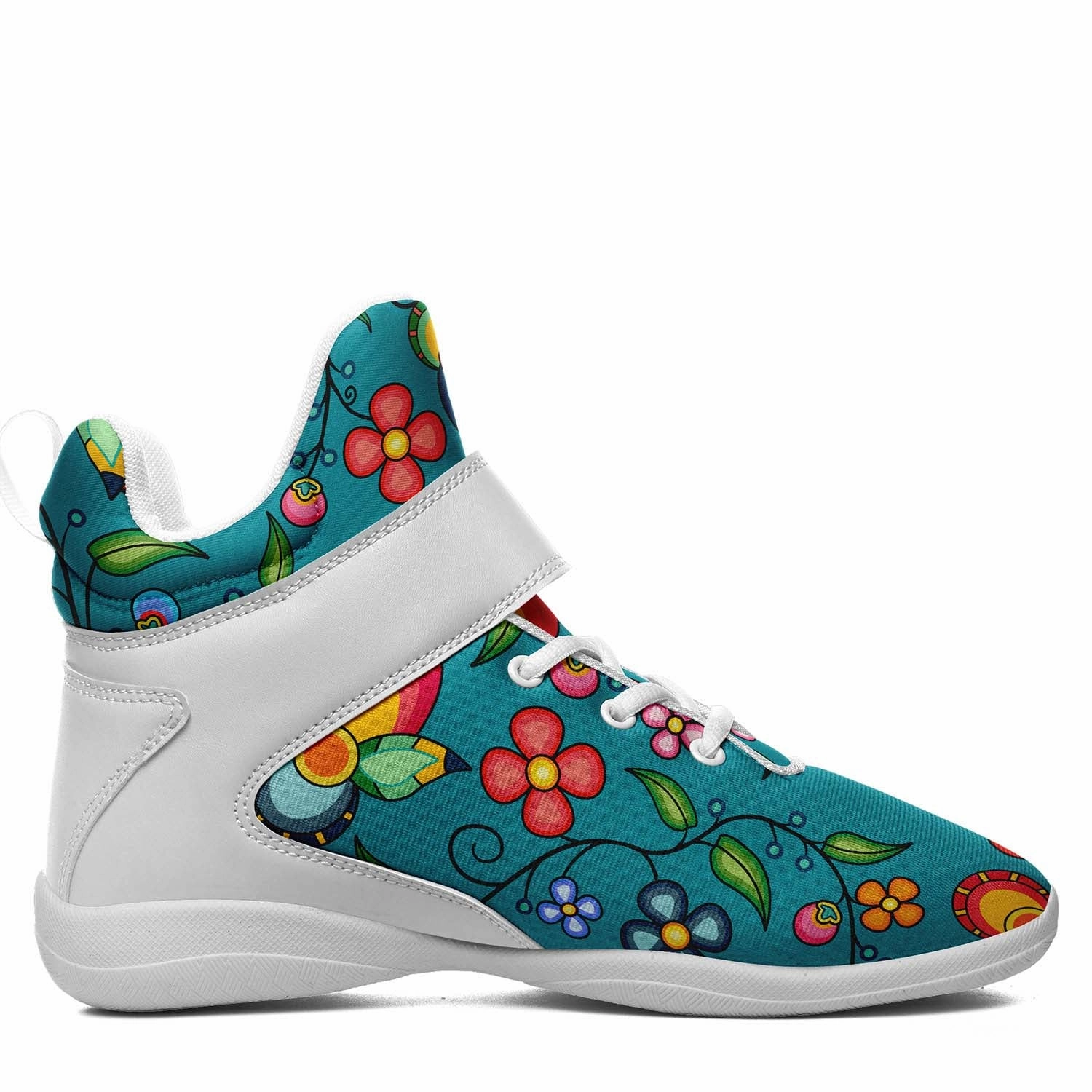 Floral Bounty Teal Ipottaa Basketball / Sport High Top Shoes - White Sole The Best Basketball Shoes To Play In