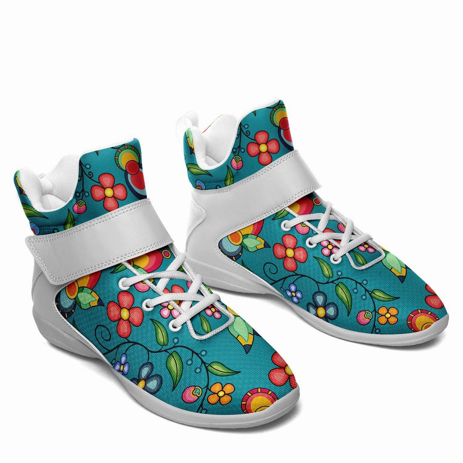 As Basketball Shoes Floral Bounty Teal Ipottaa Basketball / Sport High Top Shoes - White Sole