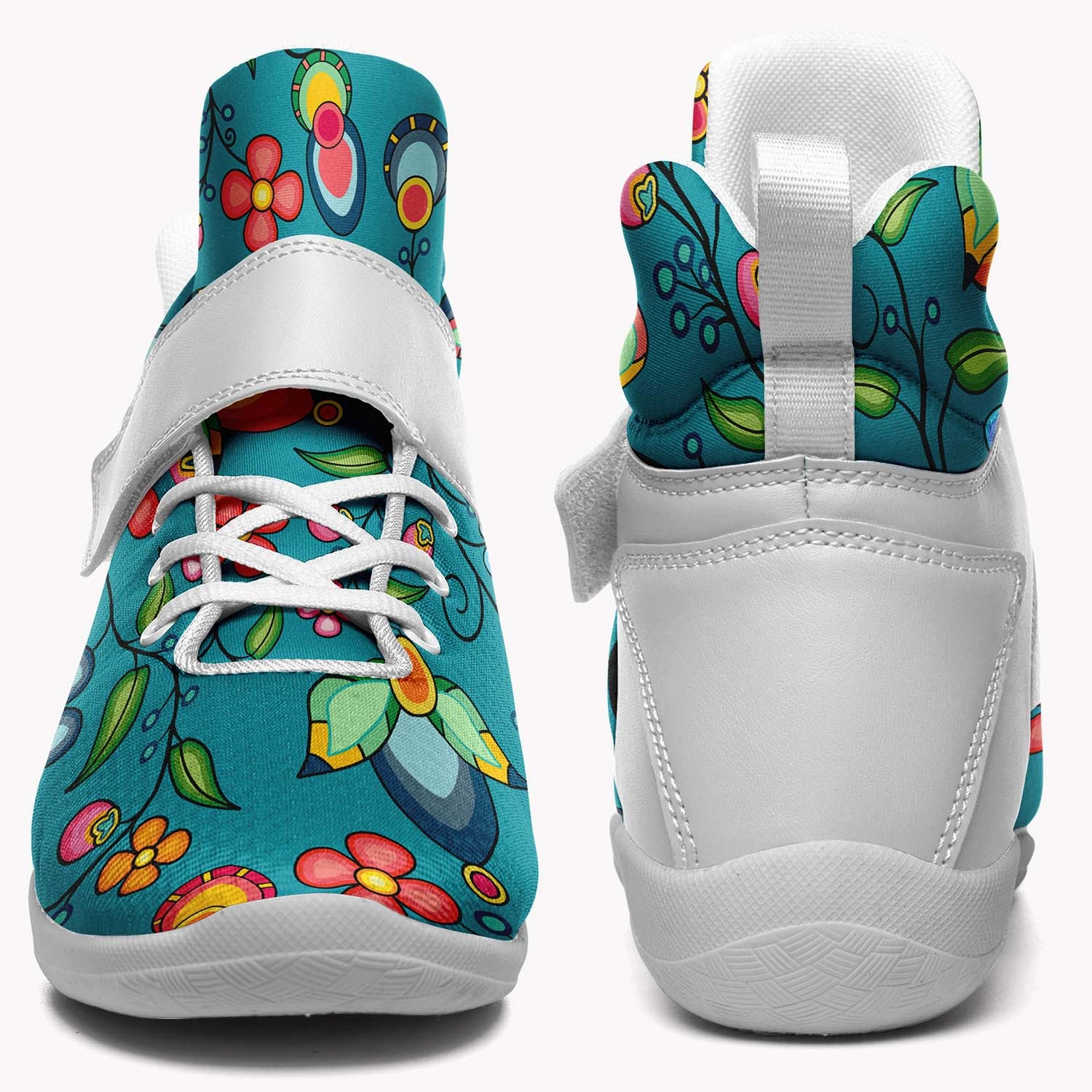 Floral Bounty Teal Ipottaa Basketball / Sport High Top Shoes - White Sole Most Used Basketball Shoes