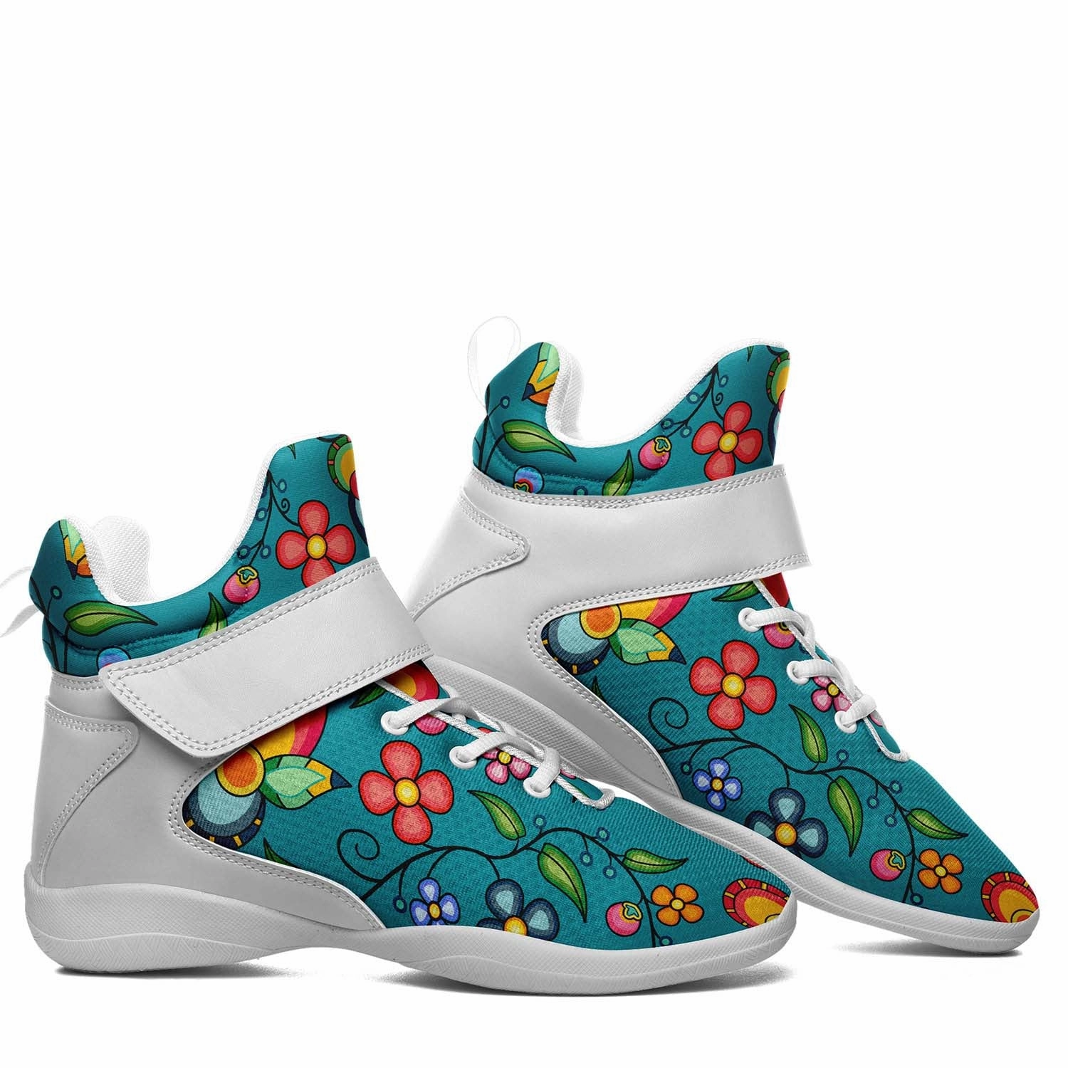 Floral Bounty Teal Ipottaa Basketball / Sport High Top Shoes - White Sole Hyperdunk 2014 Basketball Shoes
