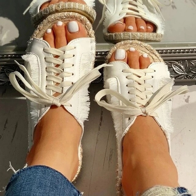 Summer Platform Slippers Women Lace Up Leather Slides Sandals Shoes Outdoor Beach Slippers Open Toe Flip Flops Women Shoes