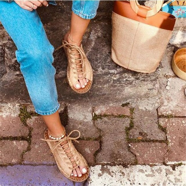 Summer Platform Slippers Women Lace Up Leather Slides Sandals Shoes Outdoor Beach Slippers Open Toe Flip Flops Women Shoes