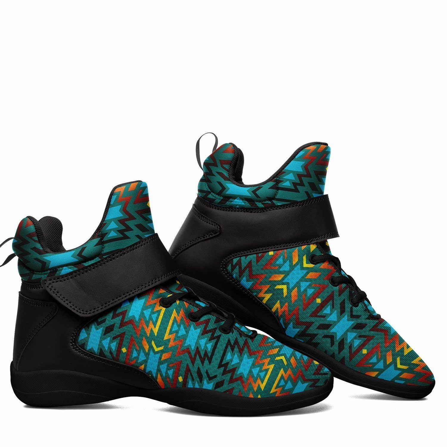 Fire Colors and Turquoise Teal Ipottaa Basketball / Sport High Top Shoes - Black Sole Cool Ways To Tie Basketball Shoes
