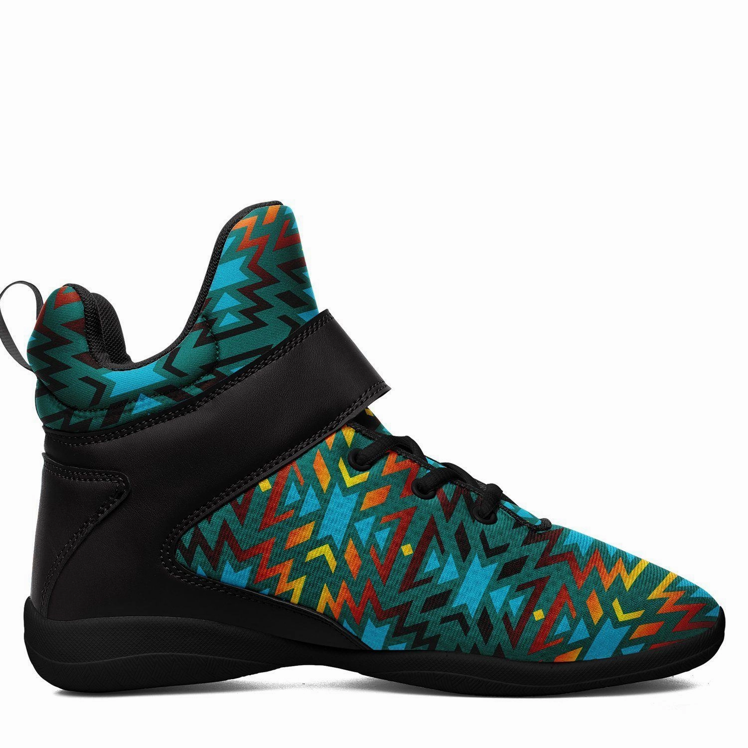 Fire Colors and Turquoise Teal Ipottaa Basketball / Sport High Top Shoes - Black Sole Worst Basketball Shoes Ever Made