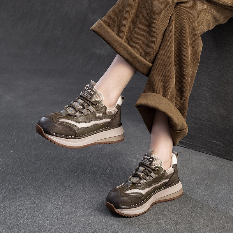 Women Stylish Color Matching Leather Casual Sneakers Sneakers For Walking On Concrete