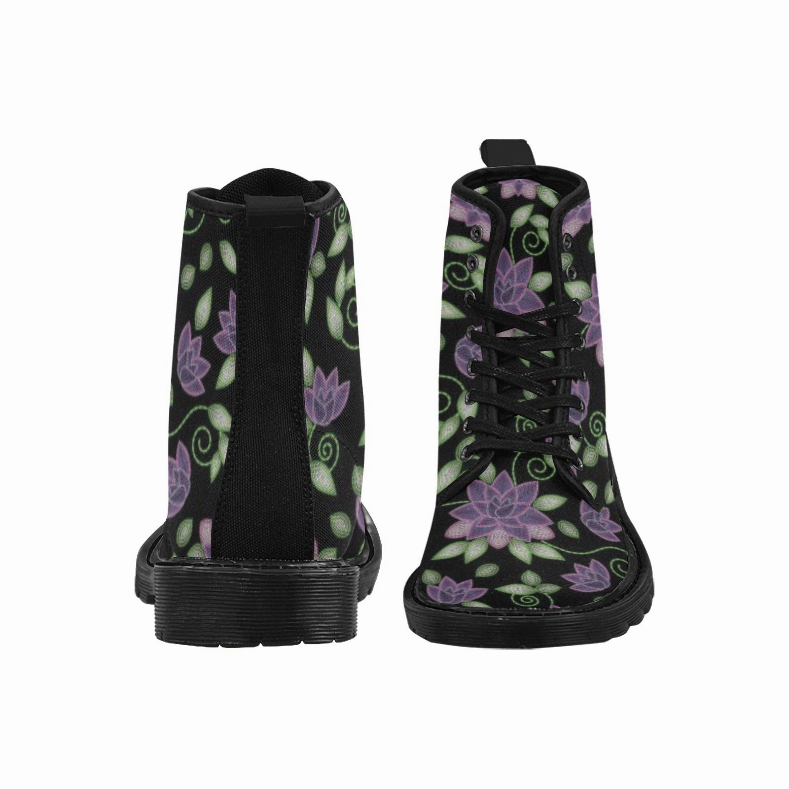 Purple Beaded Rose Boots for Men (Black) Sparkly Black Combat Boots - Sparkly Combat Boots