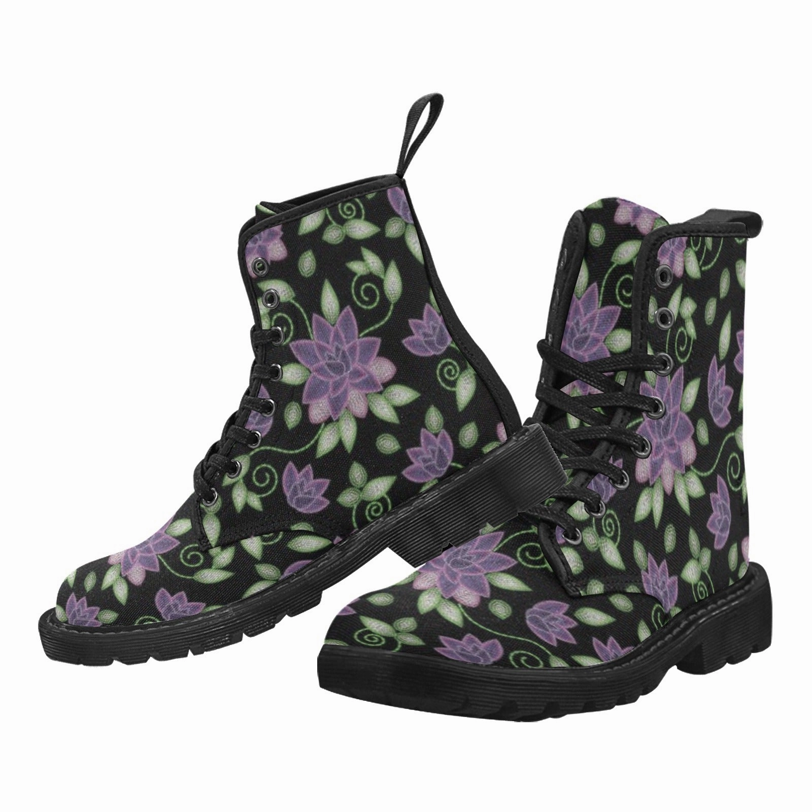 Purple Beaded Rose Boots for Men (Black) Robin Combat Boots
